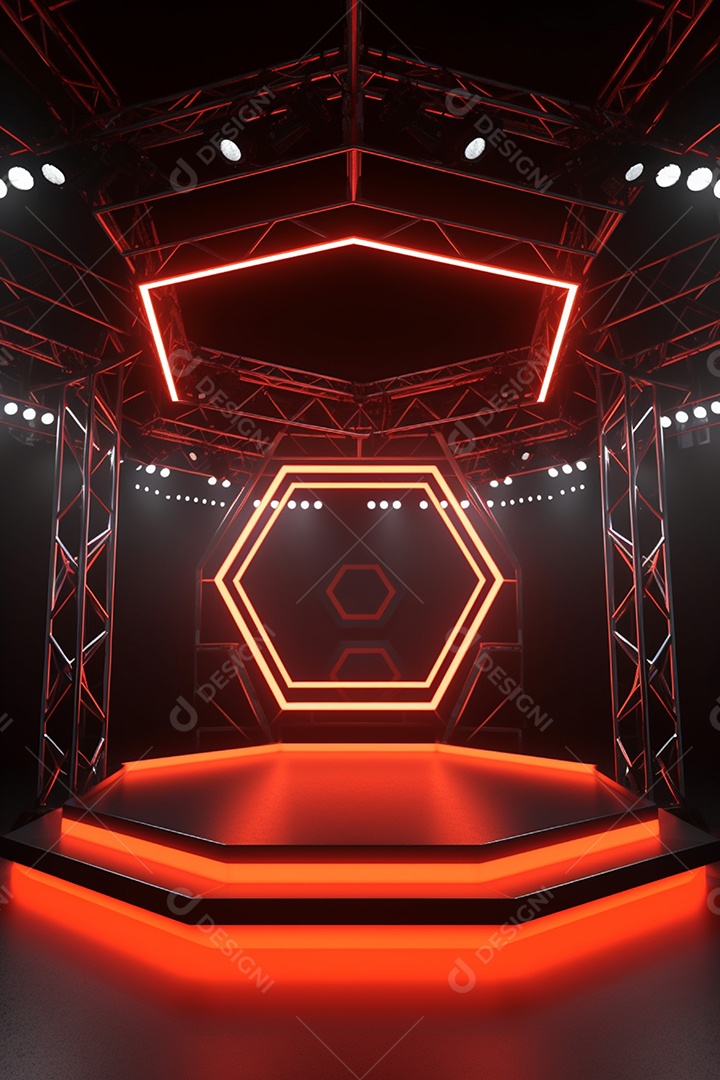 Cenário de um palco com luzes ao fundo