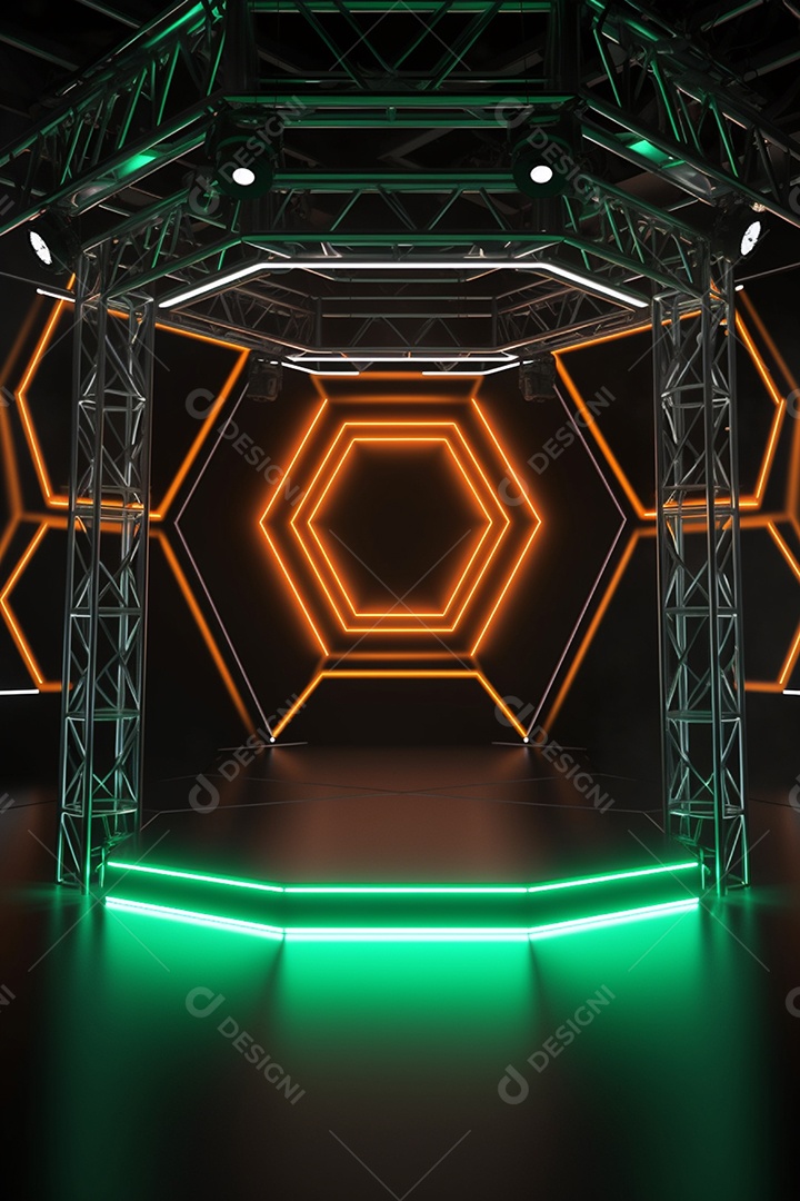 Cenário de um palco com luzes ao fundo