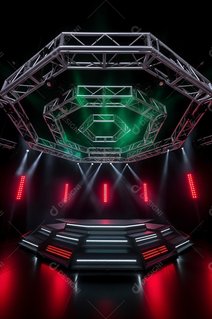 Cenário de um palco com luzes ao fundo