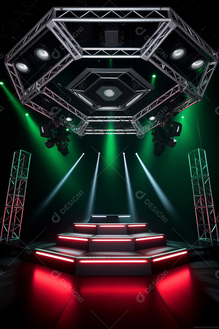 Cenário de um palco com luzes ao fundo