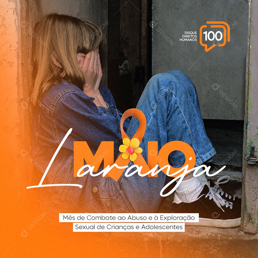 Maio Laranja Mês de Combate Ao Abuso e Exploração Sexual de Crianças e Adolescentes Social Media PSD Editável