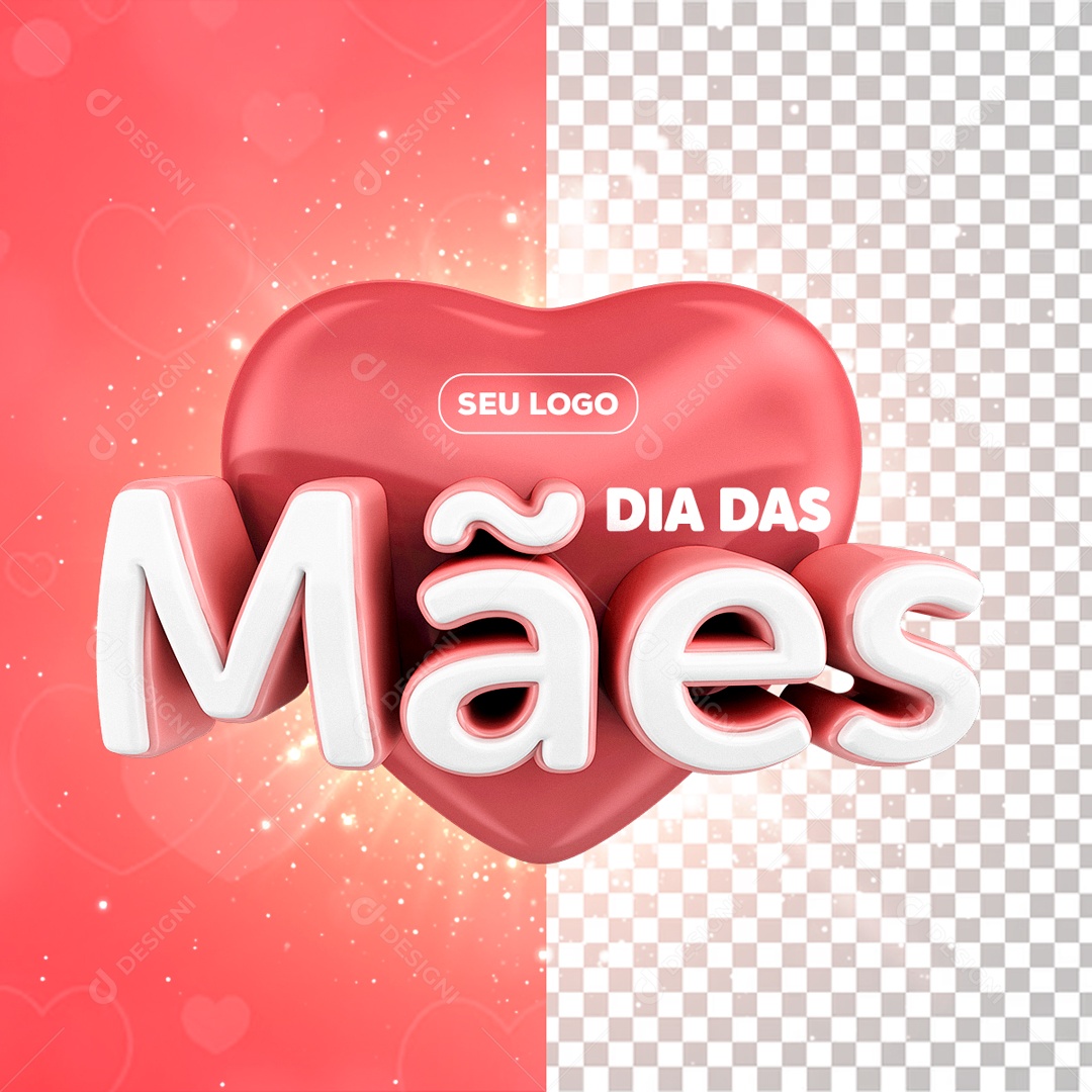Selo 3D Dia Das Mães Coração Vermelho Para Composição PSD