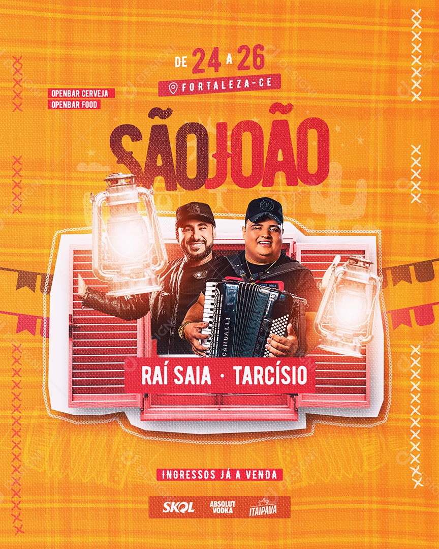 Flyer São João Tarcísio do Acordeon Raí Saia Social Media PSD Editável
