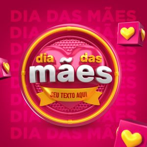 Selo 3D Dia Das Mães Rosa Coração Amarelo Para Composição PSD