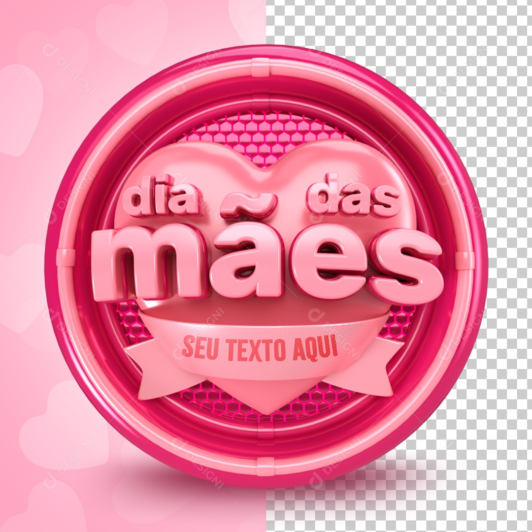 Selo 3D Dia Das Mães Rosa Para Composição PSD