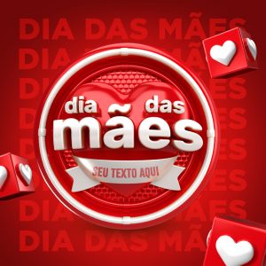 Selo 3D Dia Das Mães Coração Vermelho Para Composição PSD