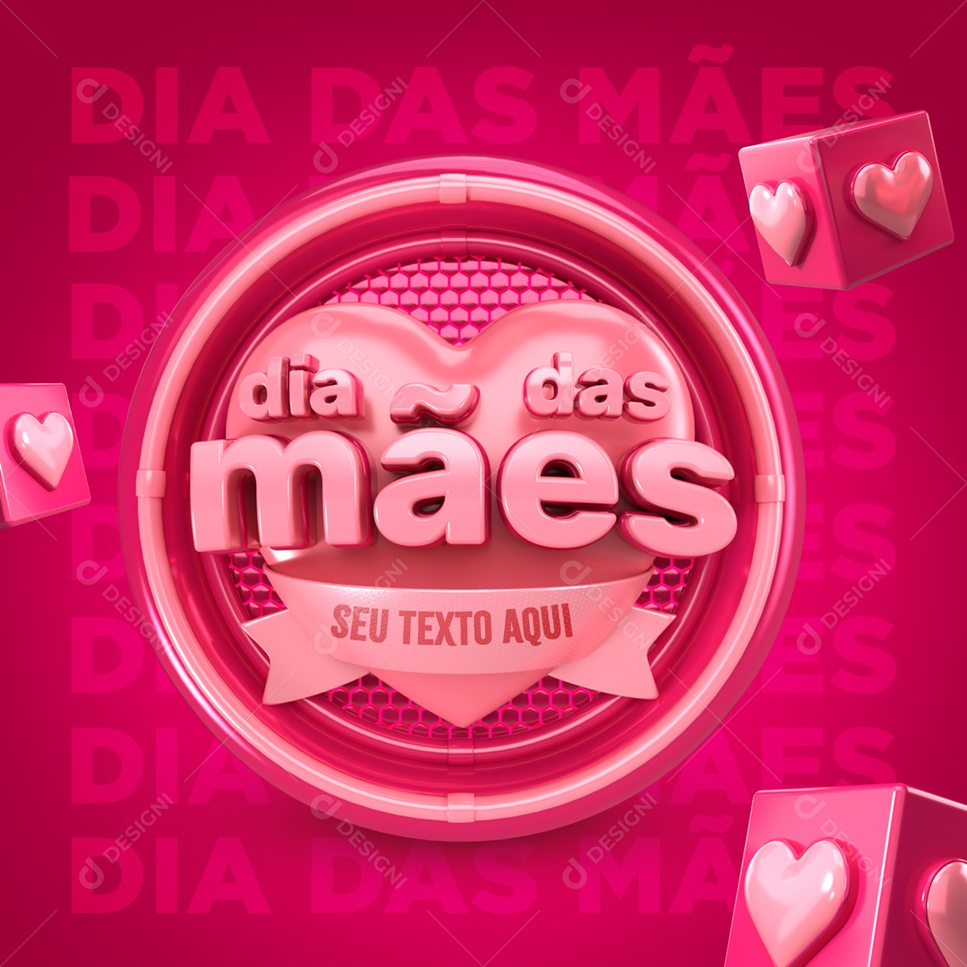 3D Mother's Day Pink Heart Stamp for PSD Composition