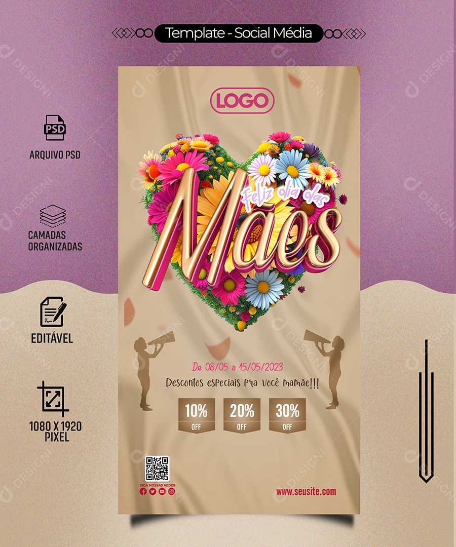 Story Feliz Dia Das Mães Descontos Especiais Pra Você Mamãe Social Media PSD Editável