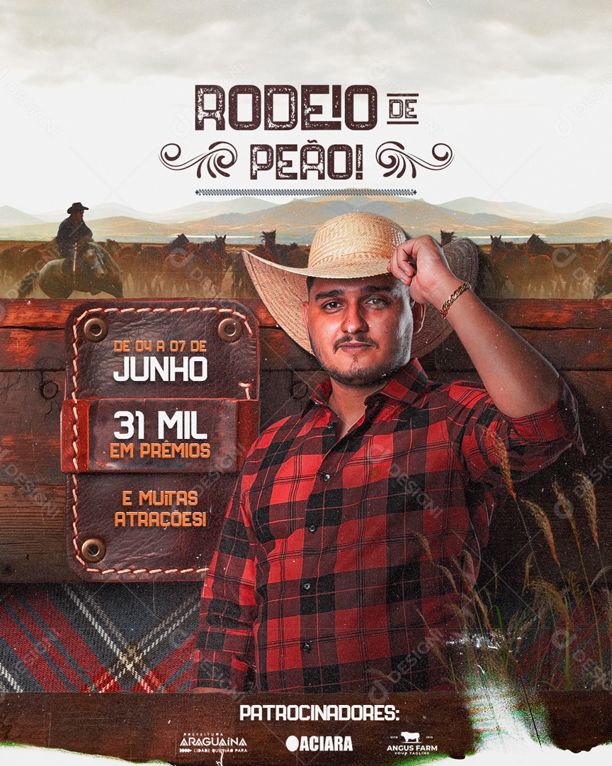 Flyer Rodeio e Peão Biu do Piseiro Social Media PSD Editável
