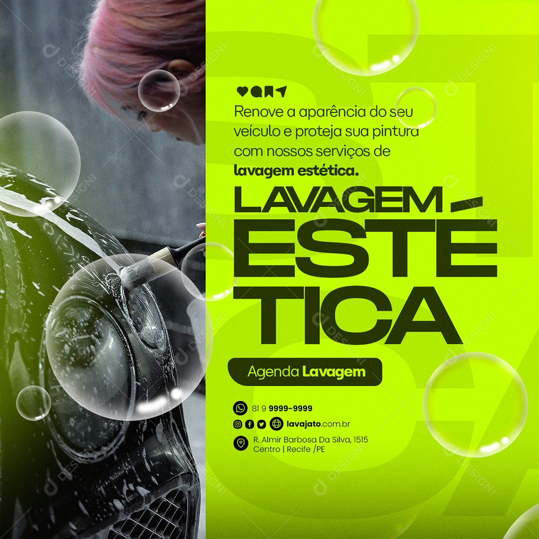 Renove A Aparência Do Seu Veículo Lavagem Estética Lava Jato Social Media PSD Editável