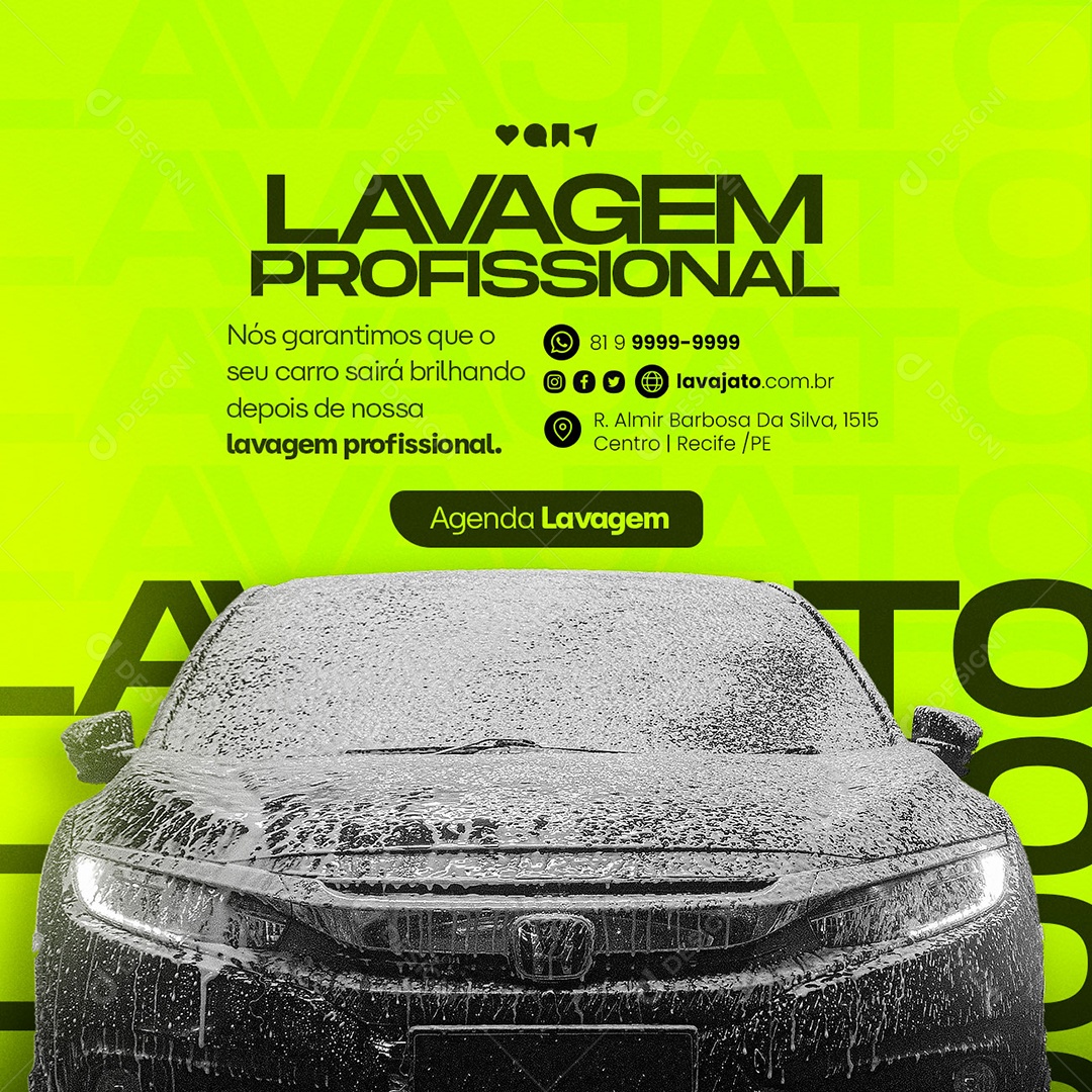 Lavagem Profissional Nós Garantimos Que O Seu Carro Sairá Brilhando Lava Jato Social Media PSD Editável