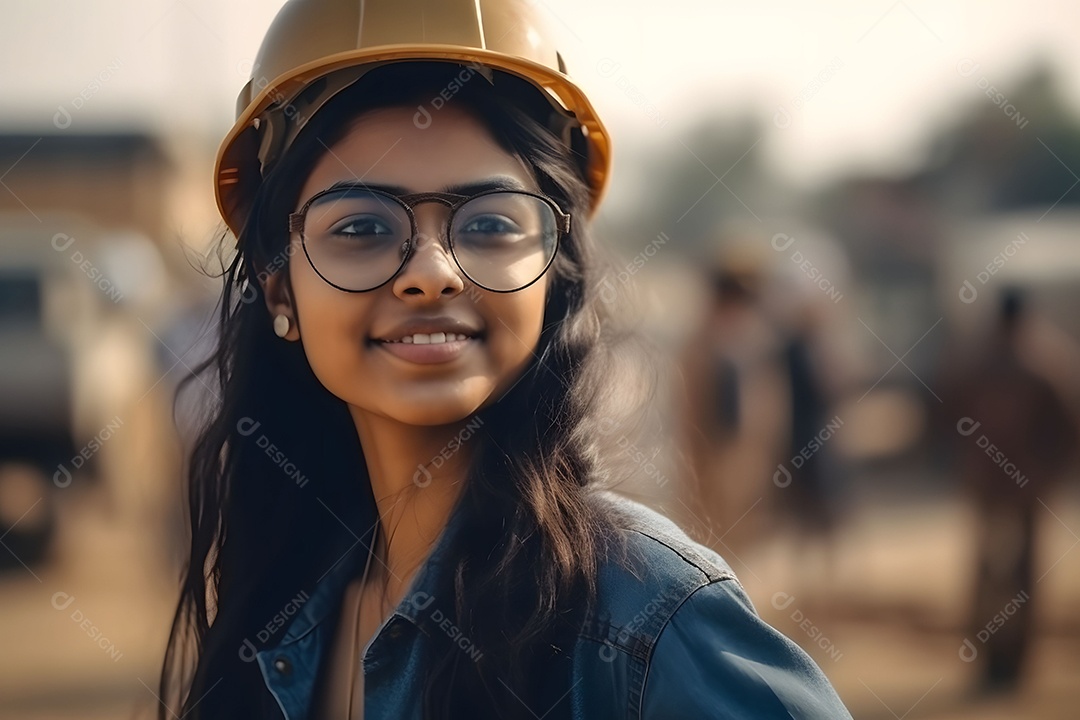 Mulher Trabalhadora Feliz Em Obra Imagem Do Dia Do Trabalhador