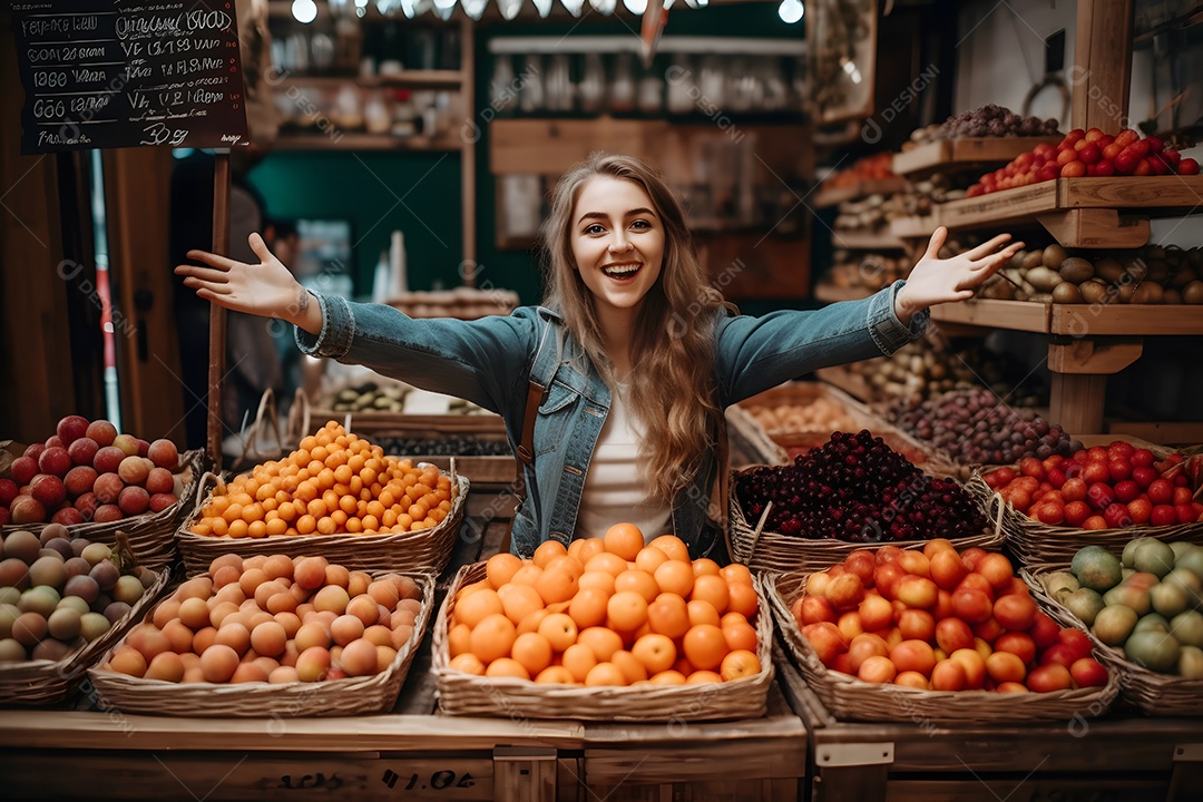 Mulher Trabalhadora Feliz E Frutas Imagem Do Dia Do Trabalhador