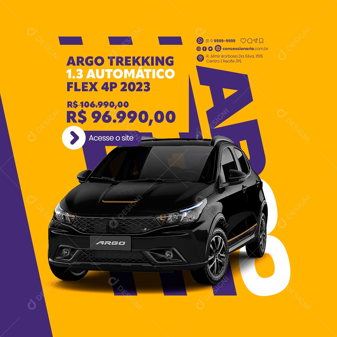 Concessionária Argo Trekking 1.3 Automático Flex 4P 2023 Concessionária Social Media PSD Editável
