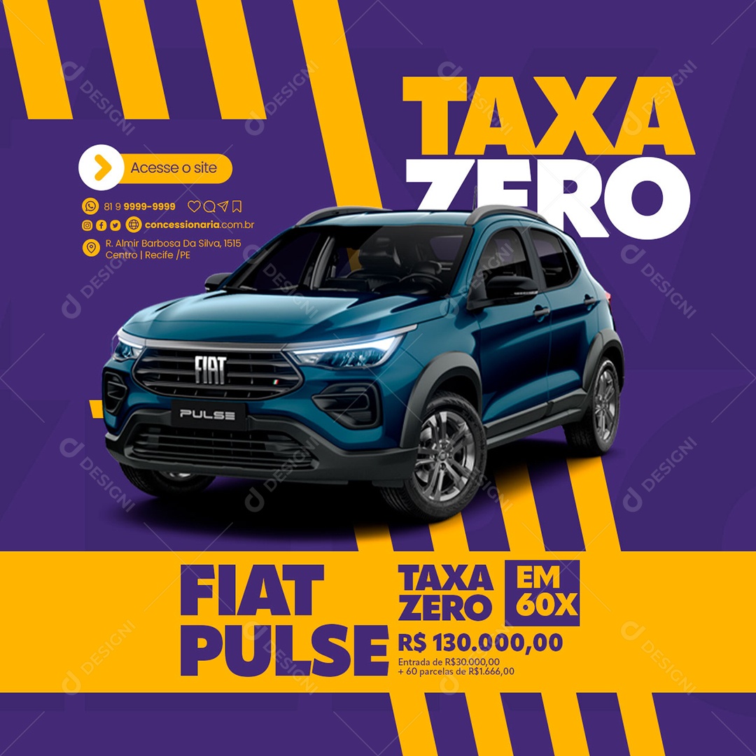 Taxa Zero Fiat Pulse Em 60x 130.000,00 Concessionária Social Media PSD Editável