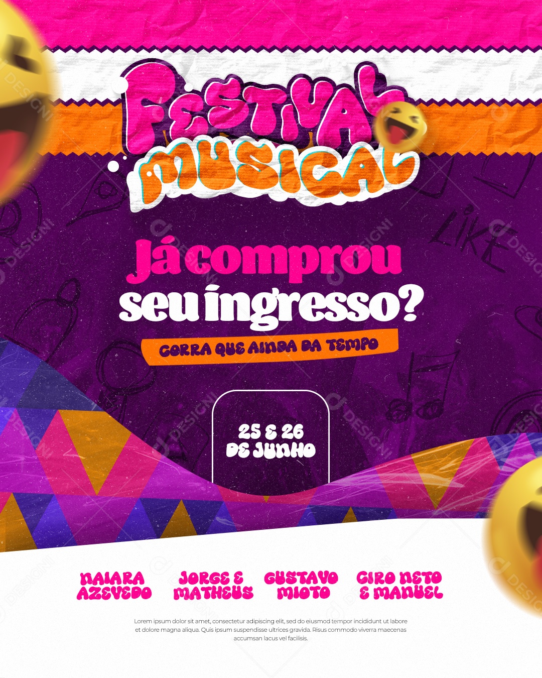 Flyer Festival Musical Já Comprou Seu Ingresso? Social Media PSD Editável