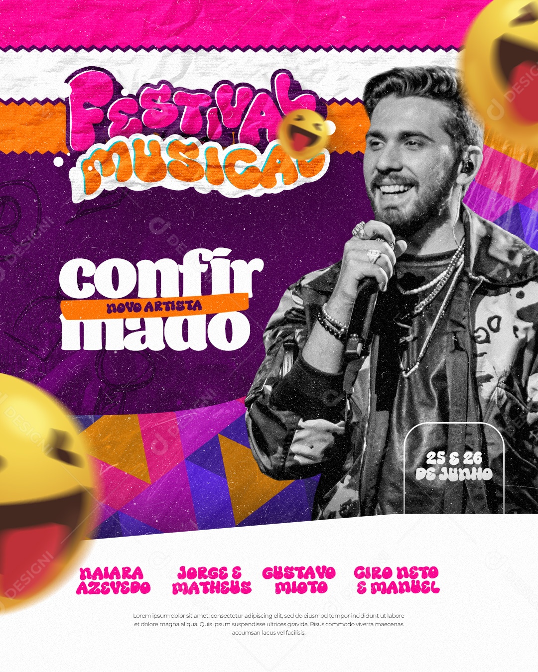 Flyer Festival Musical Confirmado Novo Artista Social Media PSD Editável