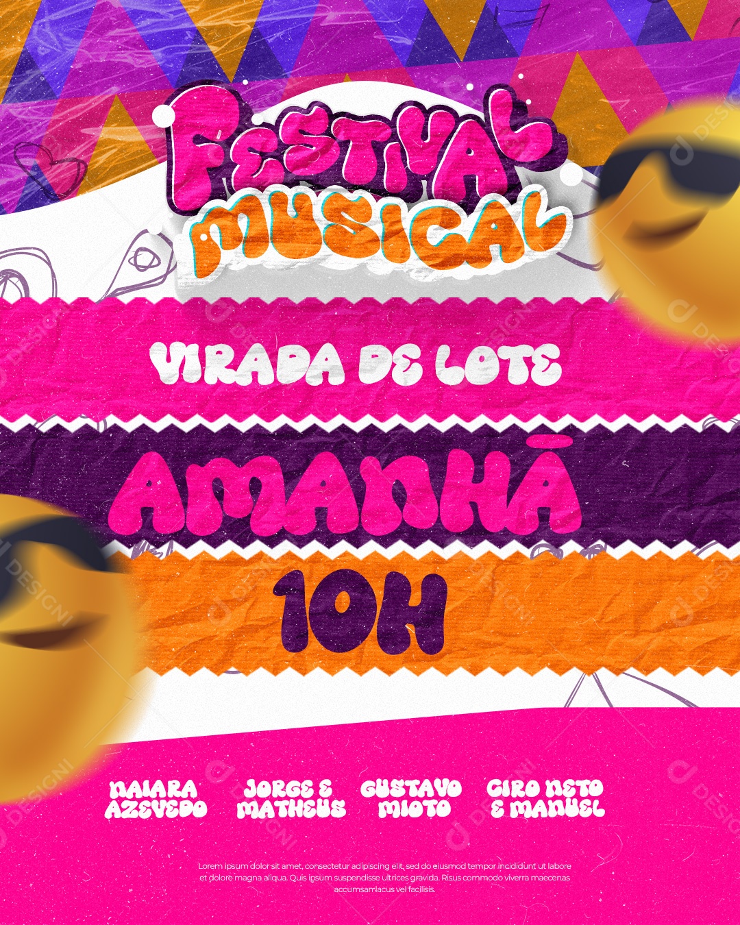 Flyer Festival Musical Virada de Lote Amanhã 10 H Social Media PSD Editável