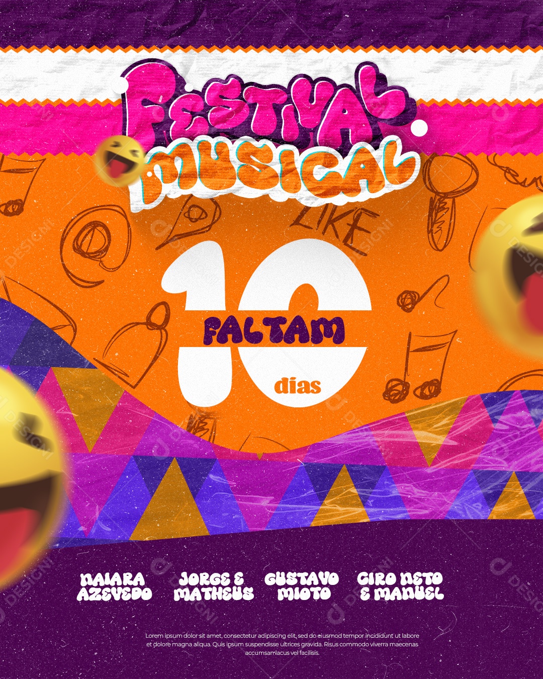 Flyer Festival Musical Falta 10 Dias Social Media PSD Editável