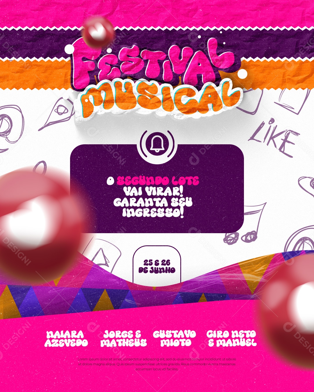 Flyer Festival Musical O Segundo Lote Vai Virar! Garanta Seu Ingresso Social Media PSD Editável