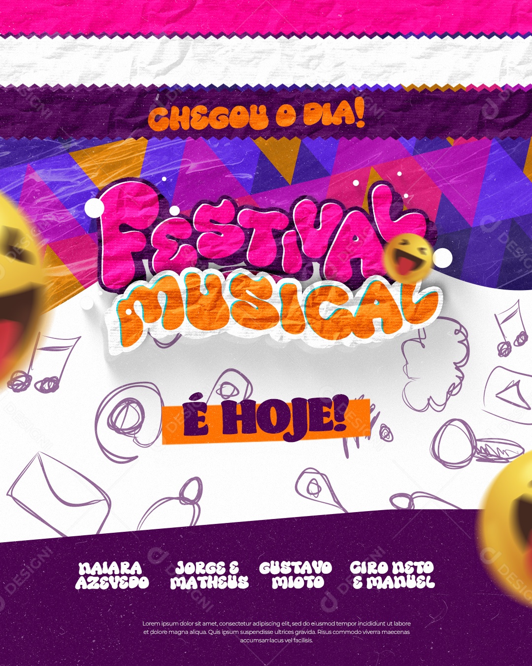 Flyer Festival Musical Chegou o Dia! Social Media PSD Editável