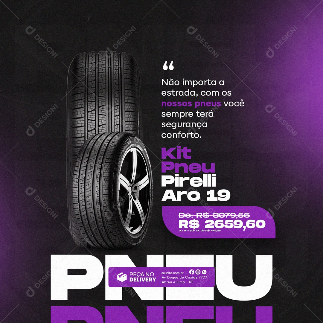 Social Media Kit Pneu Pireli Aro 19 2659,60 Loja de Pneus PSD Editável