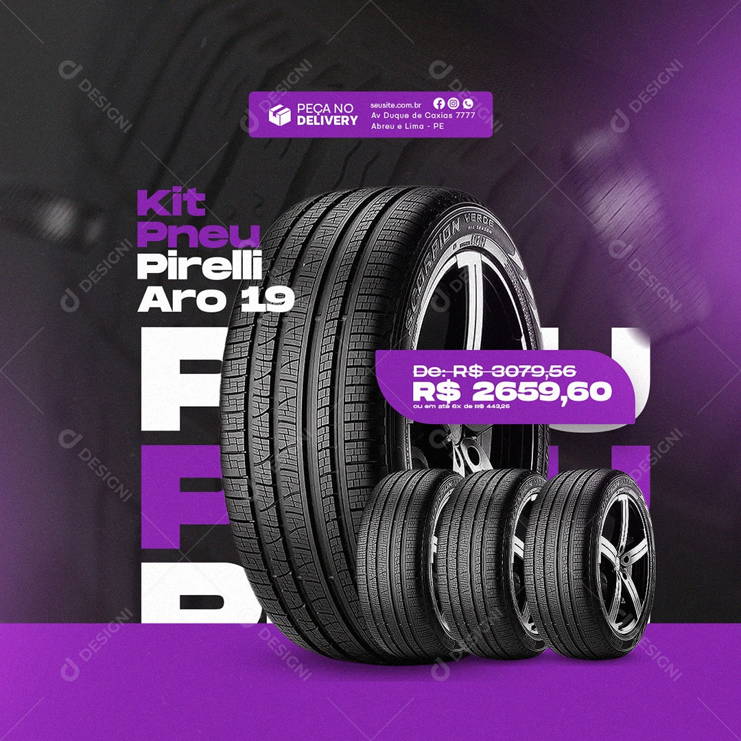 Kit Pneu Pireli Aro 19 2659,60 Loja de Pneus Social Media PSD Editável