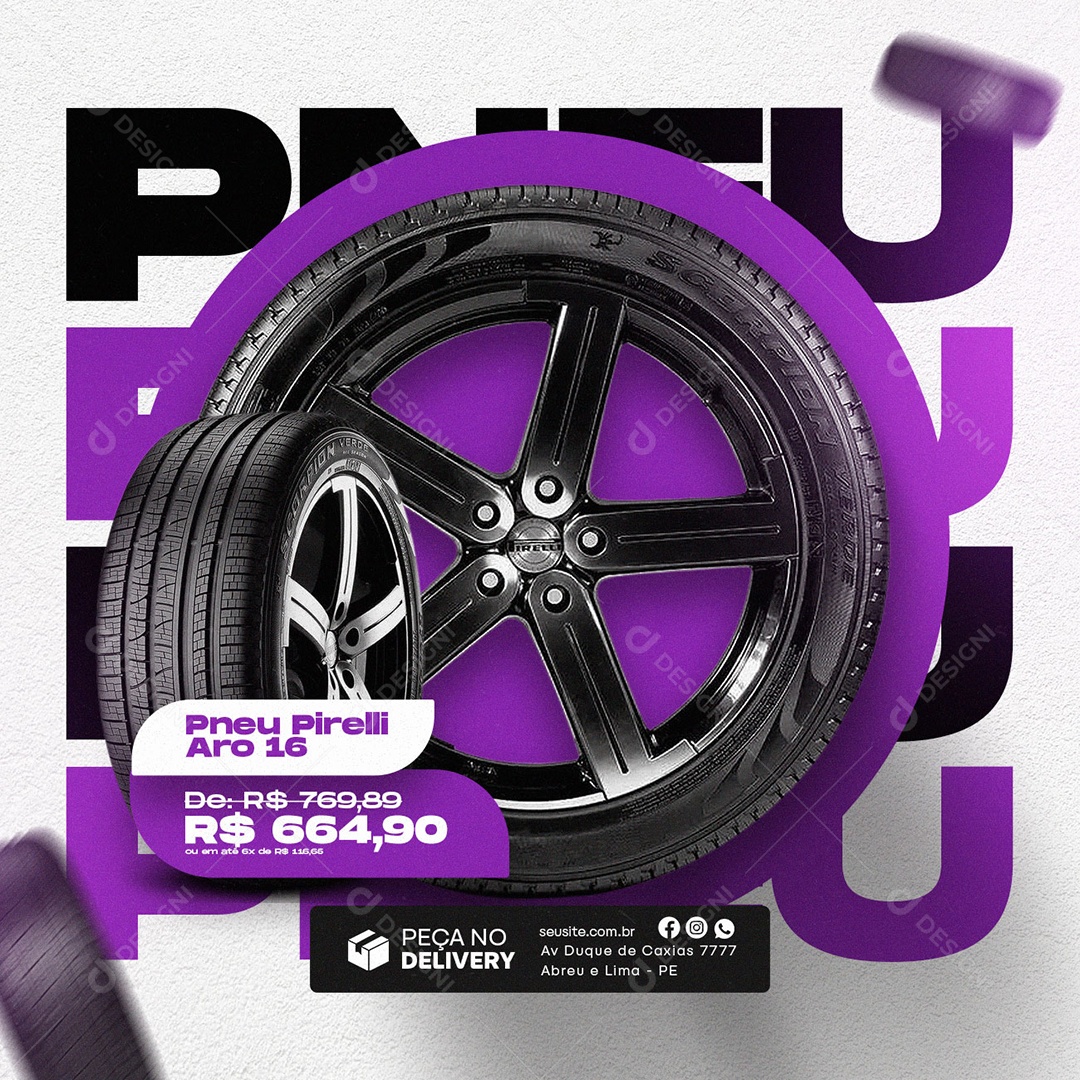 Pneu Pireli Aro 16 664.90 Loja de Pneus Social Media PSD Editável
