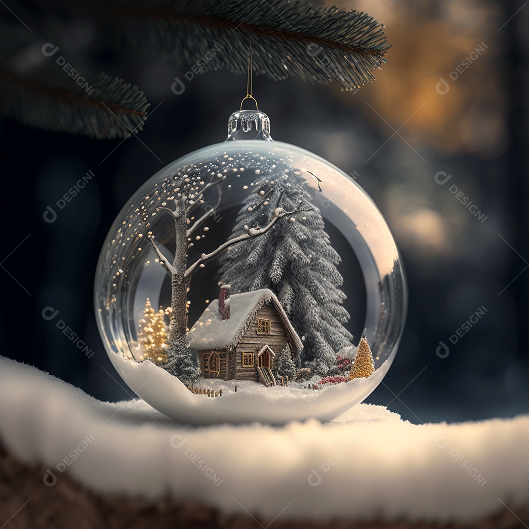 Decoração de natal bolas com casa dentro