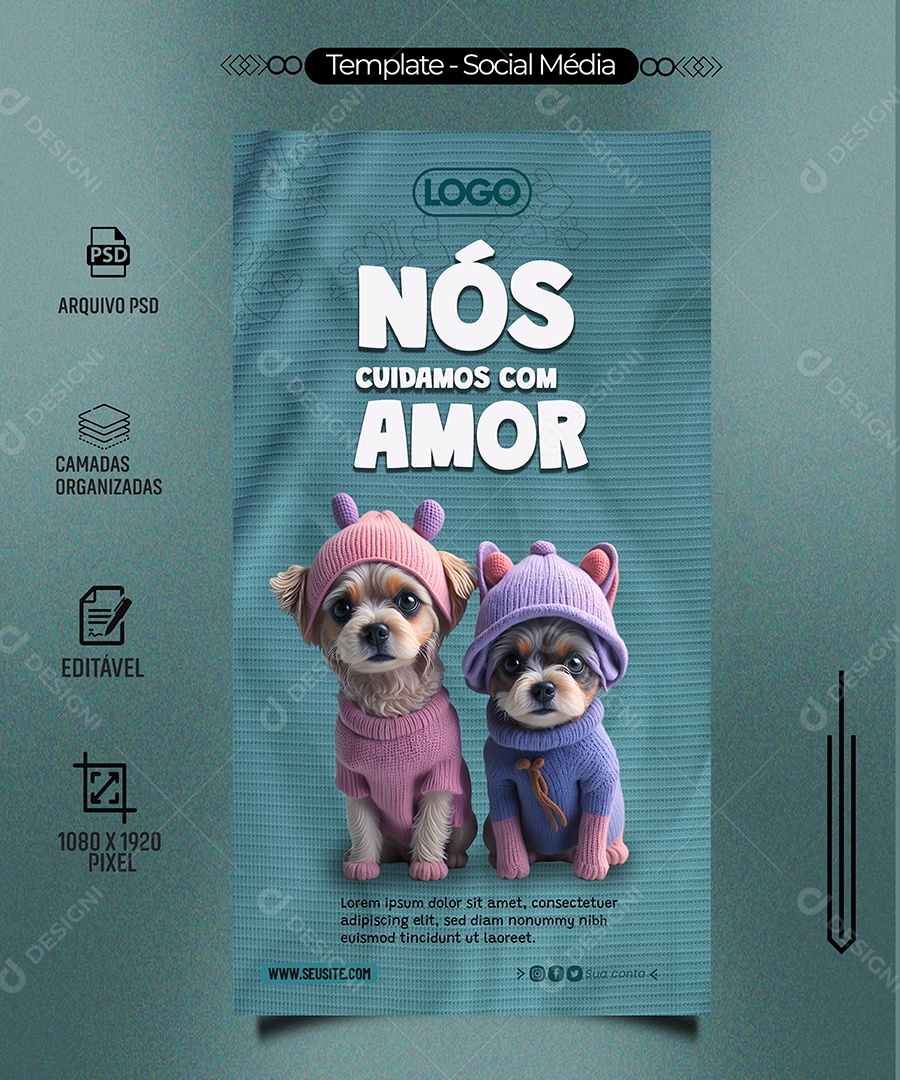 Social Media Petshop Nos Cuidamos Com Amor PSD Editavel