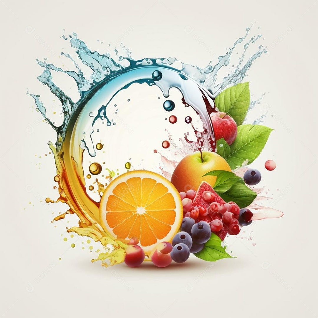 Circulo de água com frutas coloridas