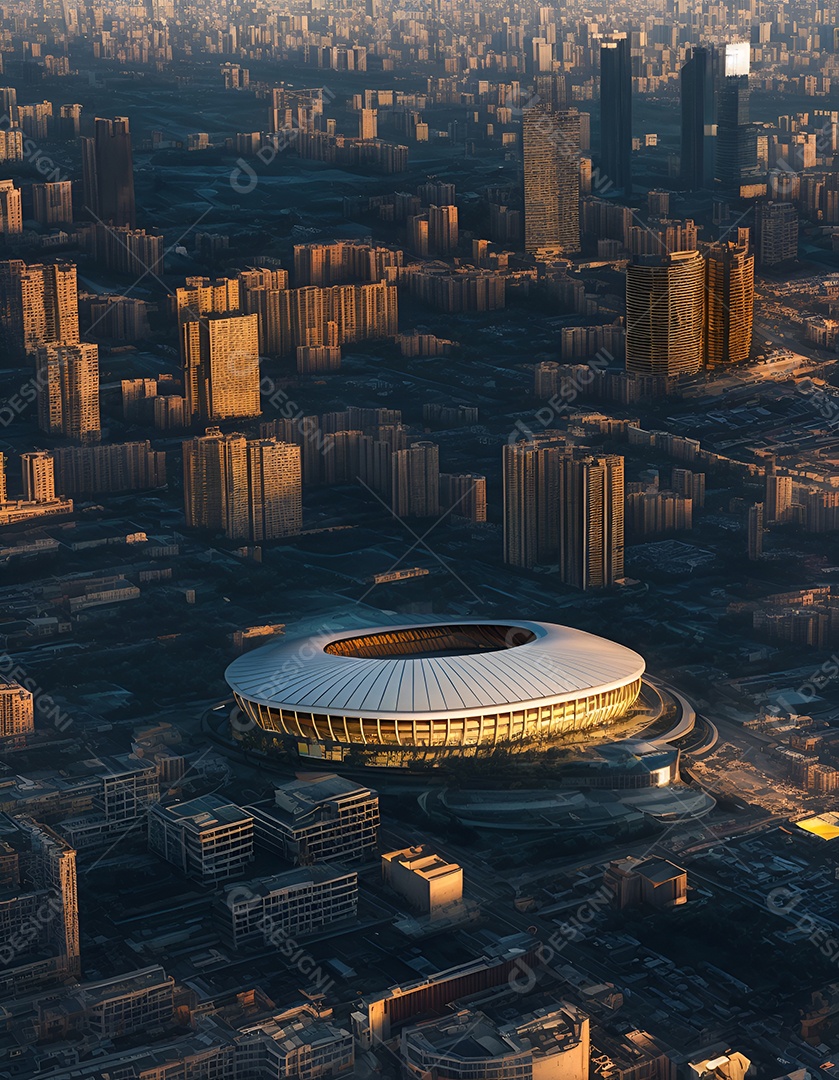 Vista aérea de estádio de futebol