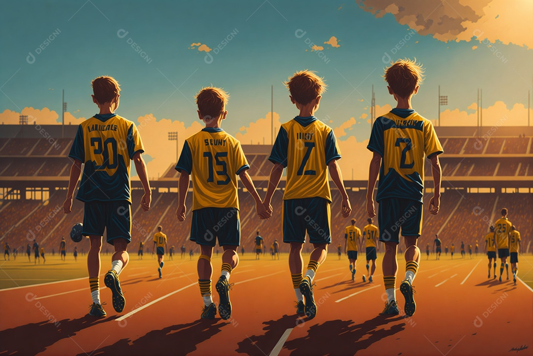 Meninos jovens jogando futebol sobre campo