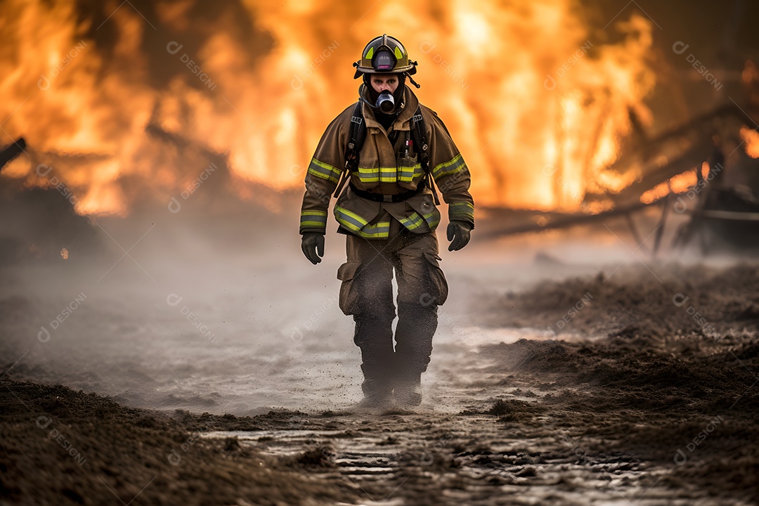 Bombeiro Saindo De Incêncio Imagem Inteligência Artificial