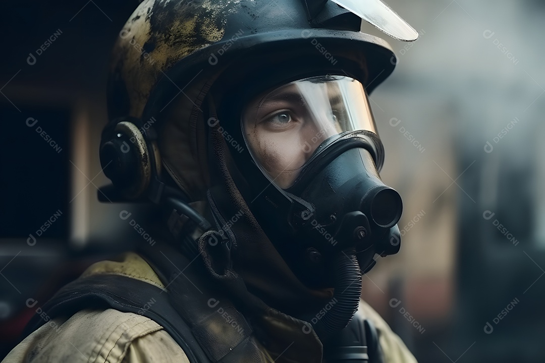 Bombeiro Com Máscara De Fumaça Imagem Inteligência Artificial