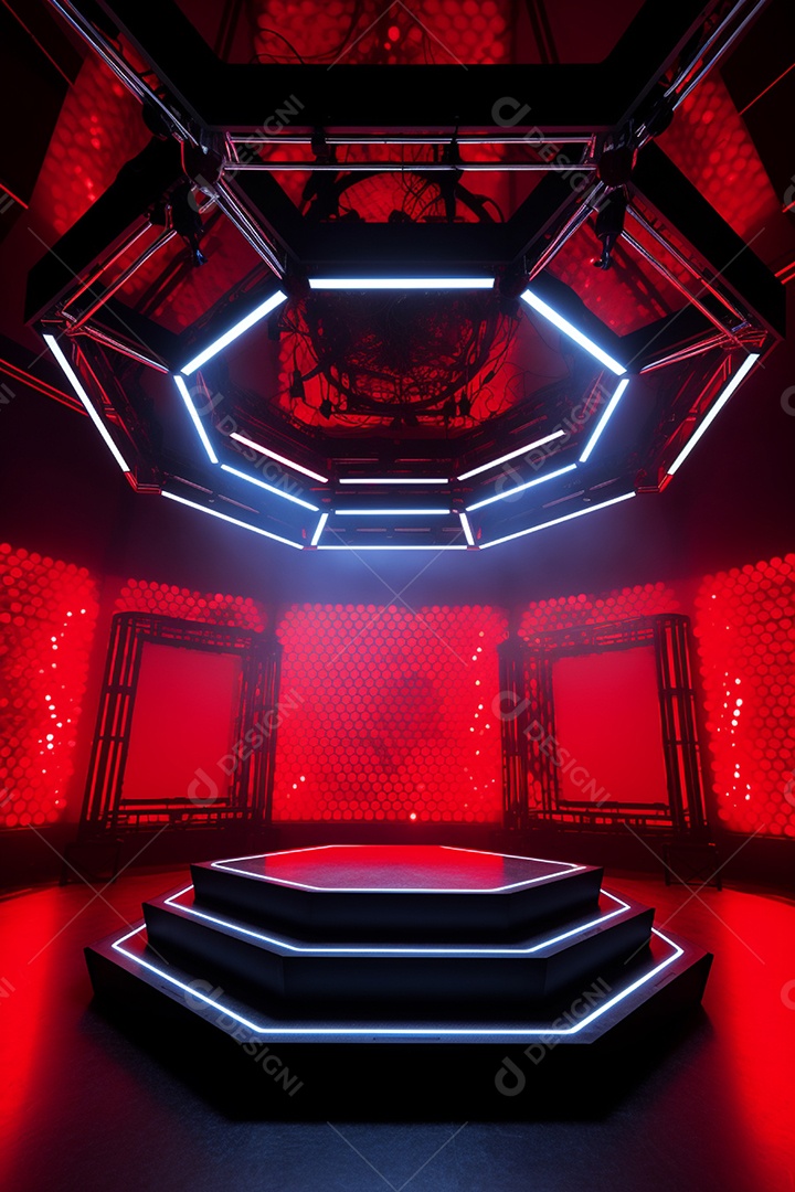 Cenário de um palco com luzes ao fundo