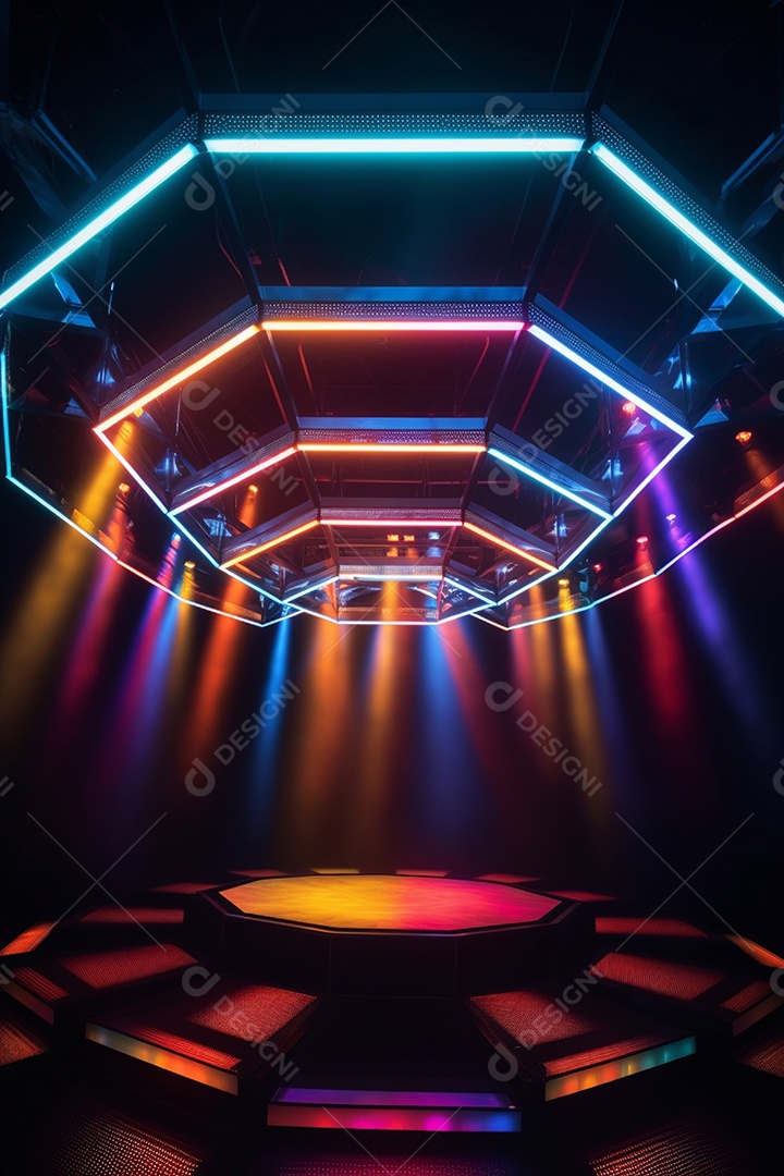 Cenário de um palco com luzes ao fundo