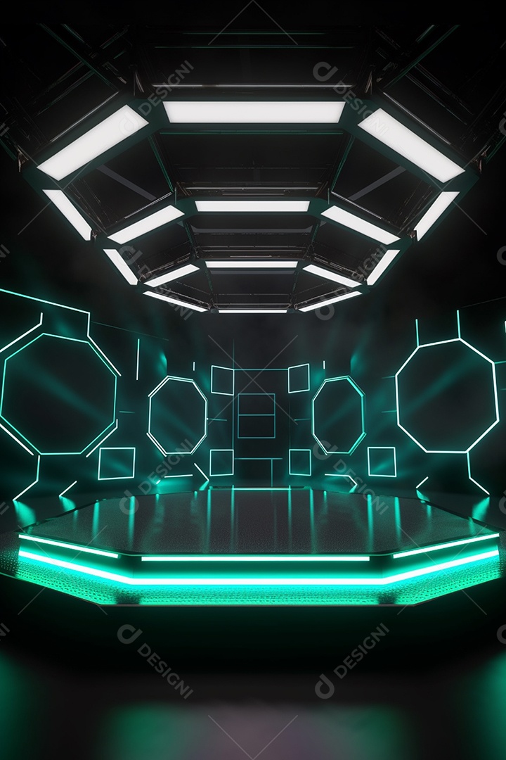 Cenário de um palco com luzes ao fundo