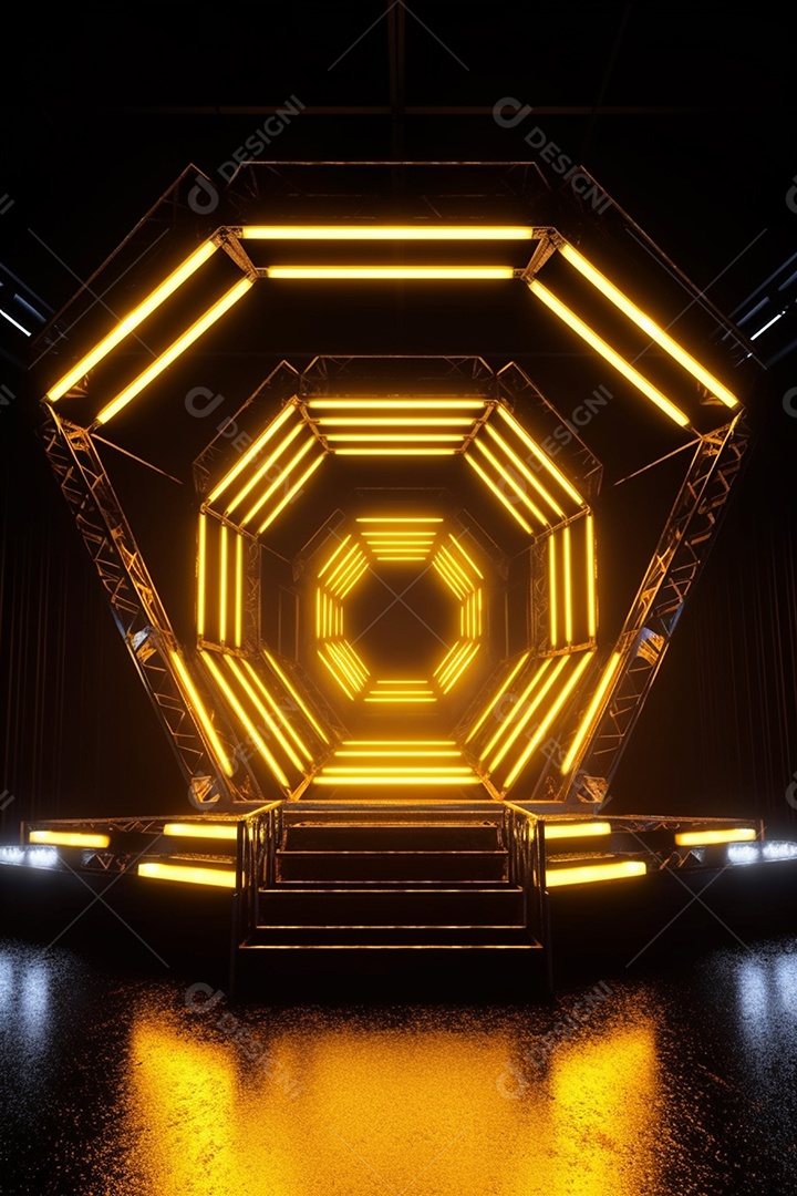 Cenário de um palco com luzes ao fundo