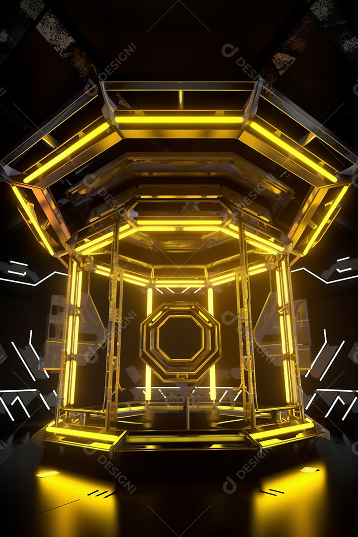 Cenário de um palco com luzes ao fundo