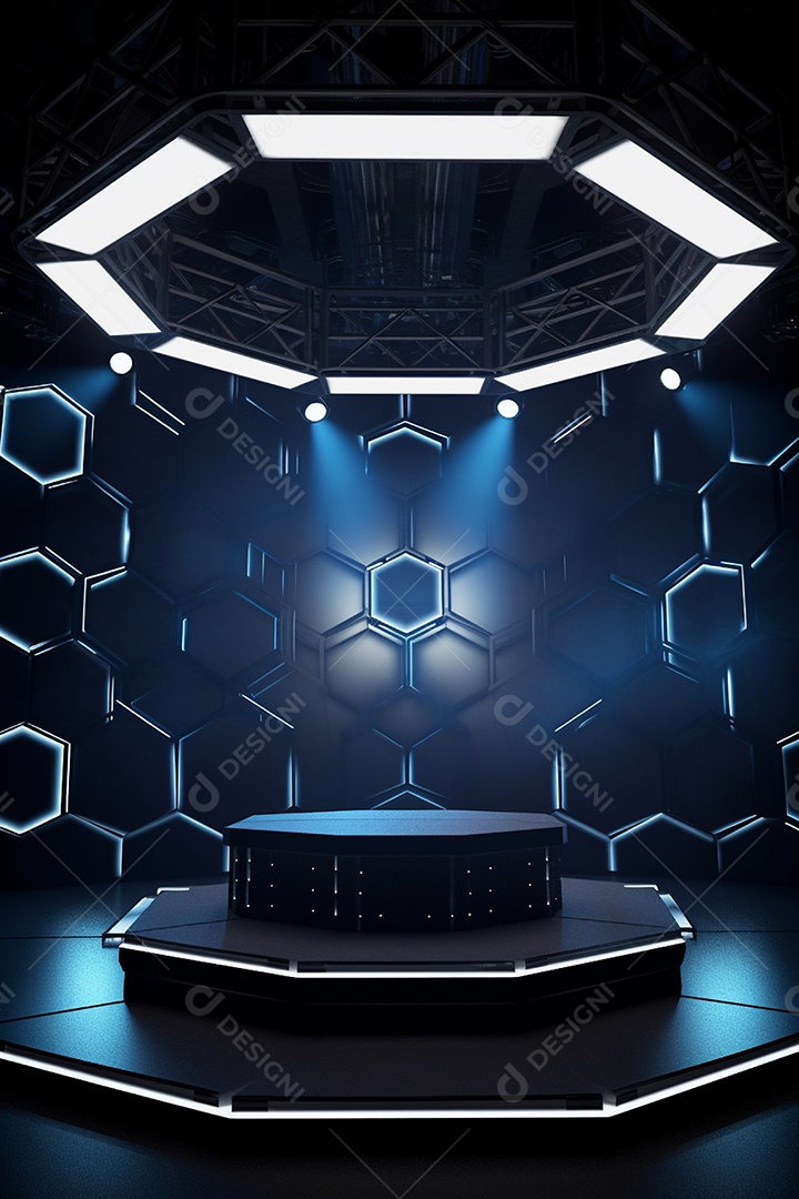 Cenário de um palco com luzes ao fundo