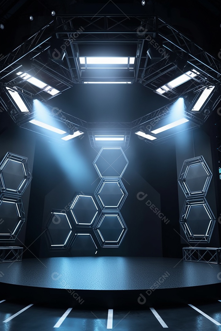 Cenário de um palco com luzes ao fundo