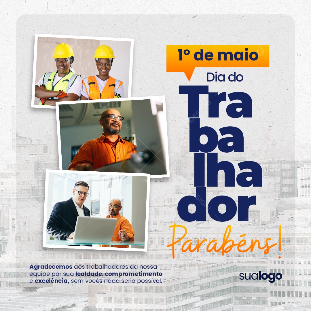 Dia Mundial do Trabalhador 1 de Maio Parabéns Social Media PSD Editável
