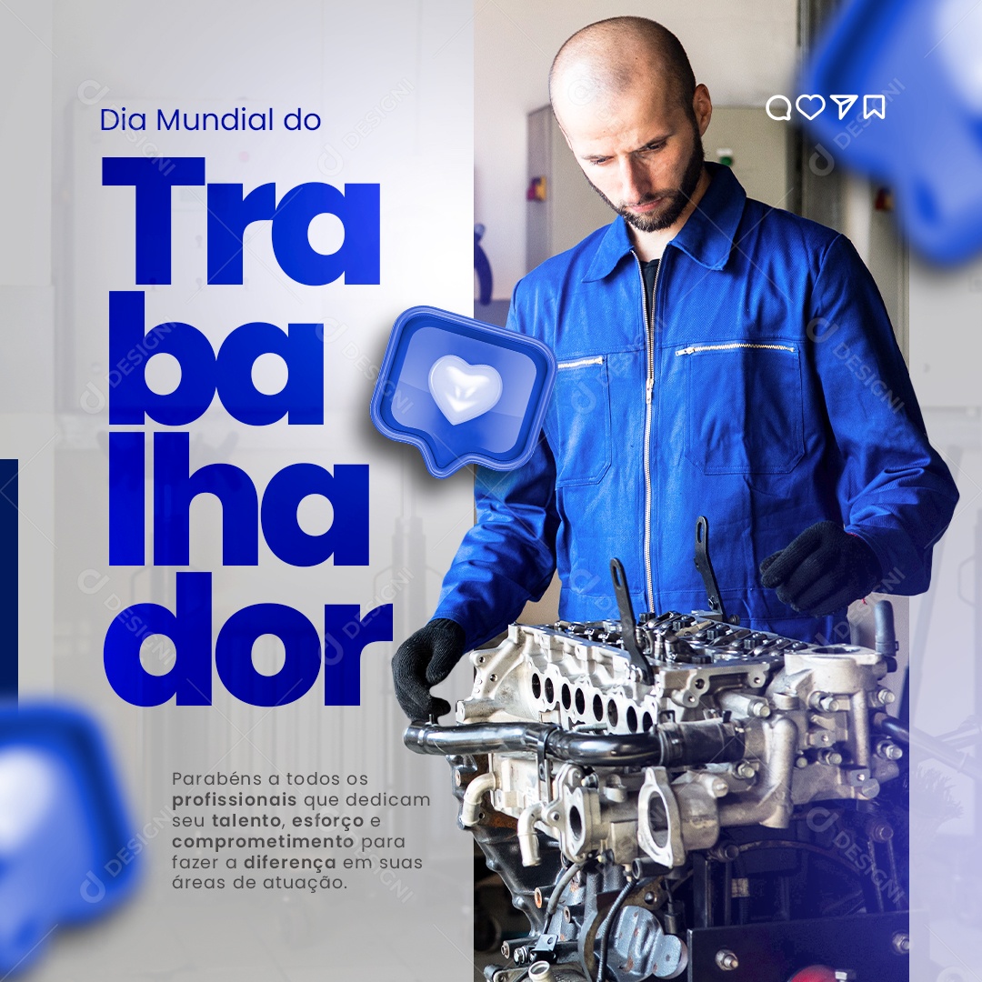 Dia Mundial do Trabalhador 1 de Maio Parabéns Social Media PSD Editável