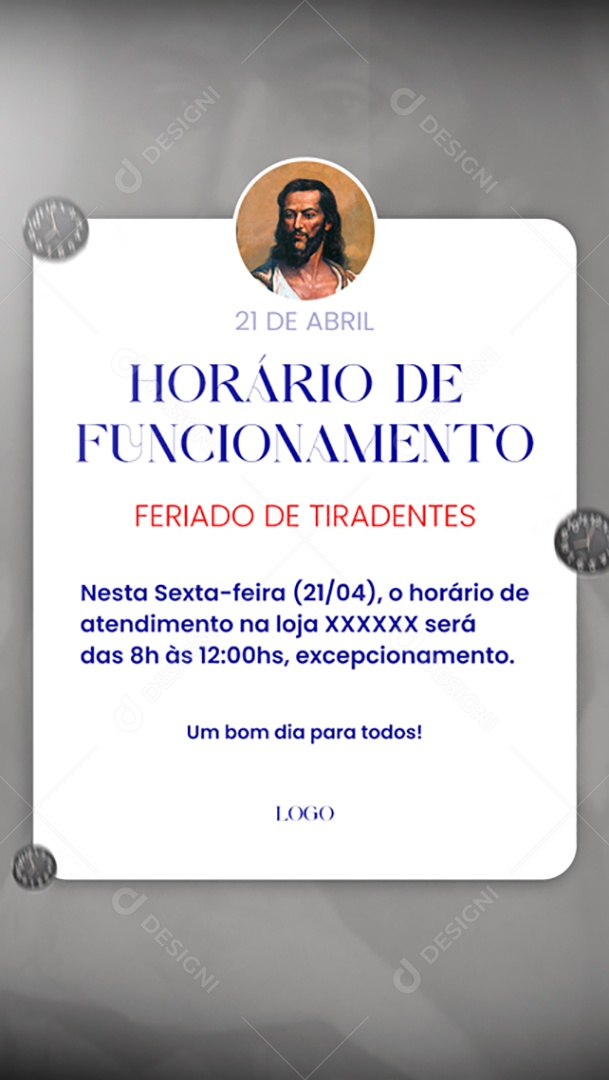 Story Horário de Funcionamento Feriado de Tiradentes Social Media PSD Editável