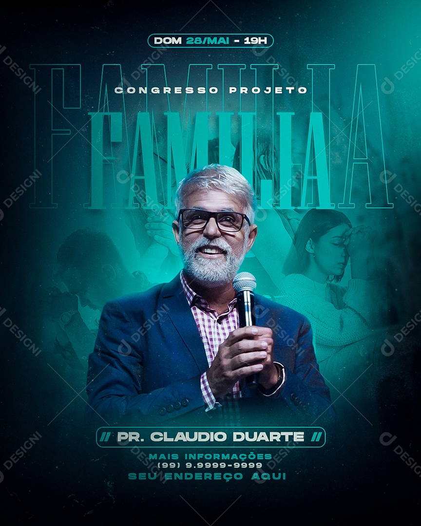 Flyer Congresso Projeto Família Pr. Claudio Duarte Social Media PSD Editável