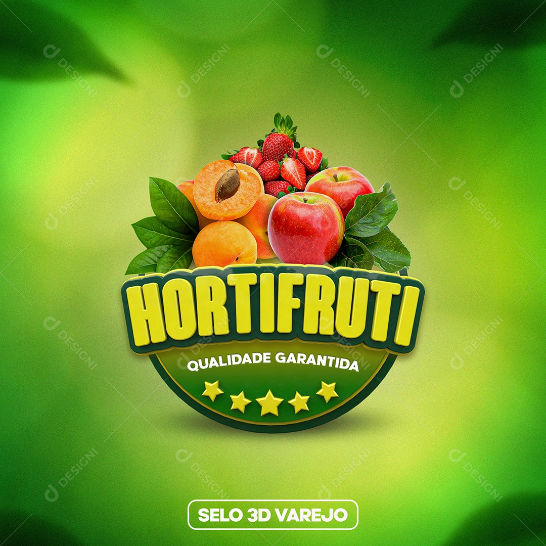 Selo 3D Para Composição Hortifruti Qualidade Garantida PSD