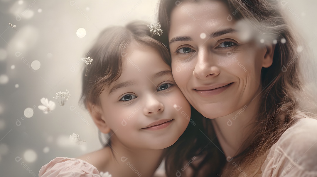 Linda mulher mãe ao lado de sua filha sobre fundo isolado