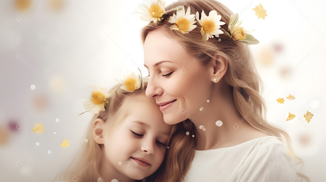 Linda mulher mãe ao lado de sua filha sobre fundo isolado