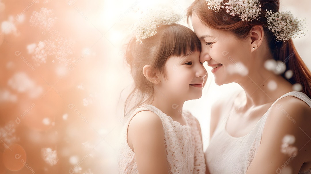 Linda mulher mãe ao lado de sua filha sobre fundo isolado